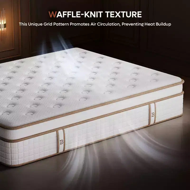 Matelas hybride Tencel King Size 12 pouces à fermeté moyenne, avec couche moelleuse et mousse à mémoire de forme rafraîchissante, livré en boîte