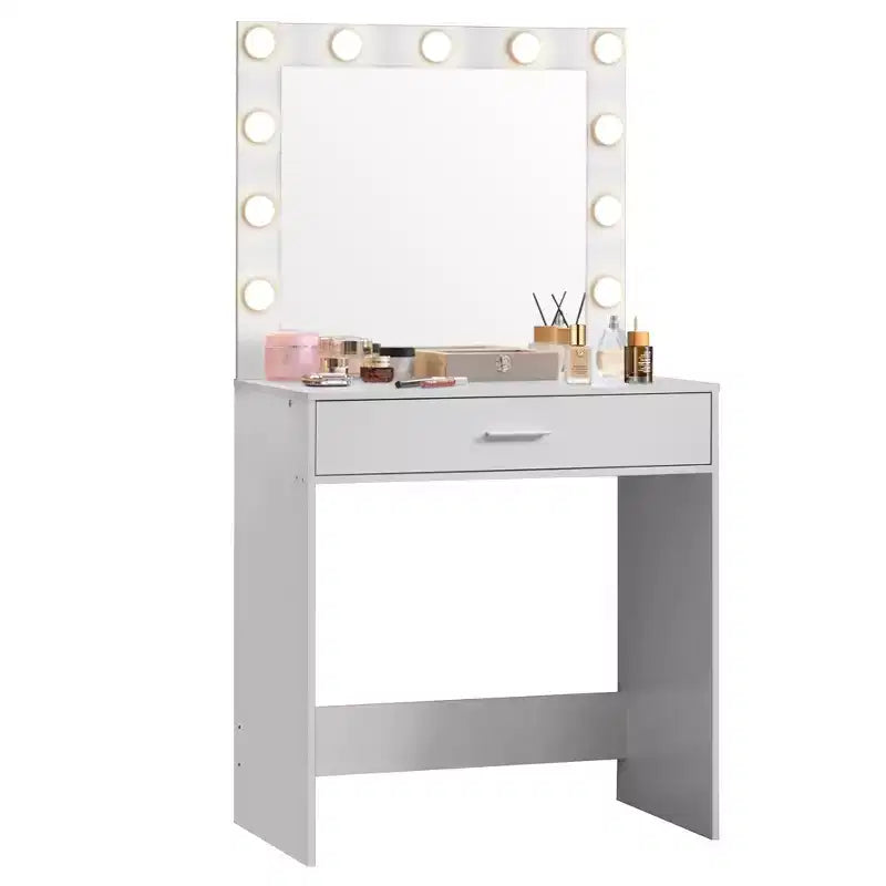 Coiffeuse avec miroir et lumières, table de maquillage avec grand tiroir, miroir LED 3 modes d'éclairage réglables, table de maquillage