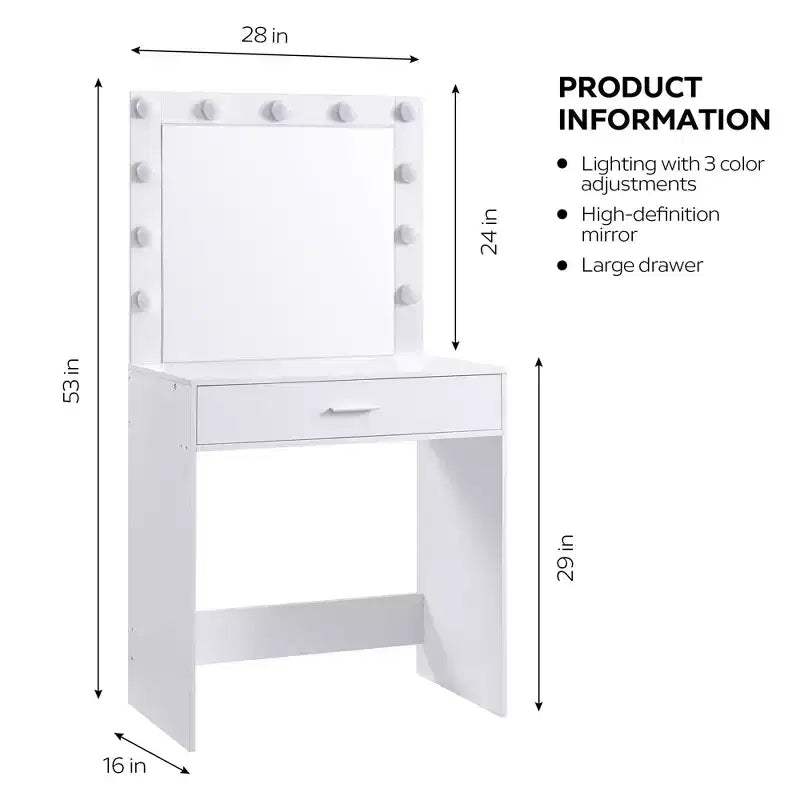 Coiffeuse avec miroir et lumières, table de maquillage avec grand tiroir, miroir LED 3 modes d'éclairage réglables, table de maquillage