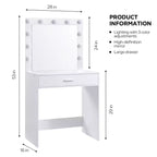 Coiffeuse avec miroir et lumières, table de maquillage avec grand tiroir, miroir LED 3 modes d'éclairage réglables, table de maquillage