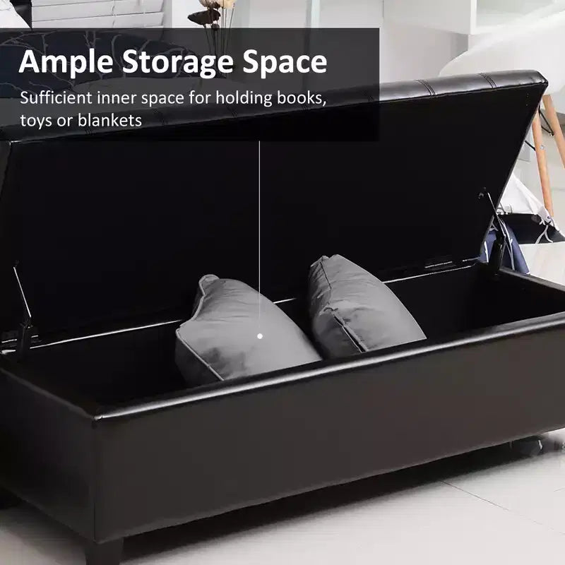 Banc de rangement ottoman 51, coffre de rangement en similicuir avec couvercle relevable, ottoman capitonné pour salon, entrée