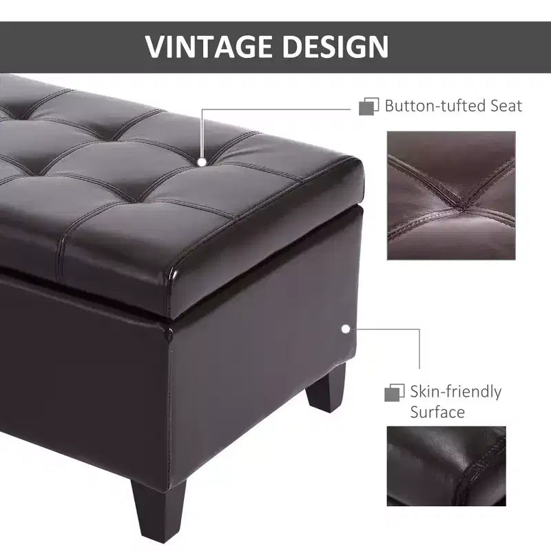 Banc de rangement ottoman 51, coffre de rangement en similicuir avec couvercle relevable, ottoman capitonné pour salon, entrée