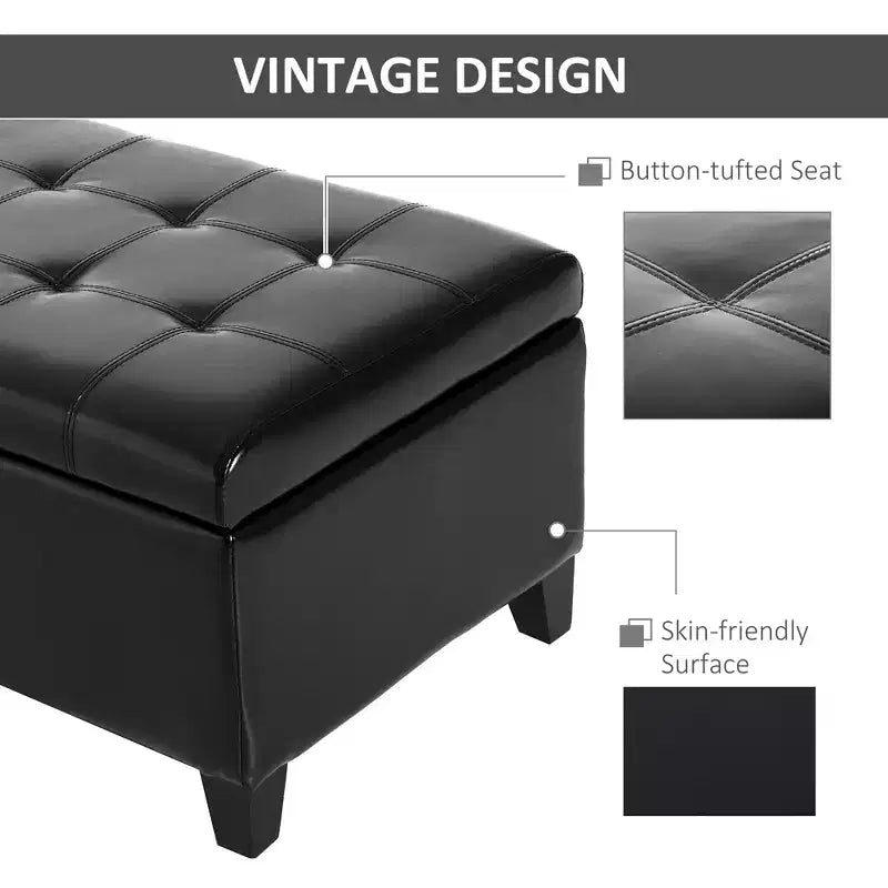 Banc de rangement ottoman 51, coffre de rangement en similicuir avec couvercle relevable, ottoman capitonné pour salon, entrée