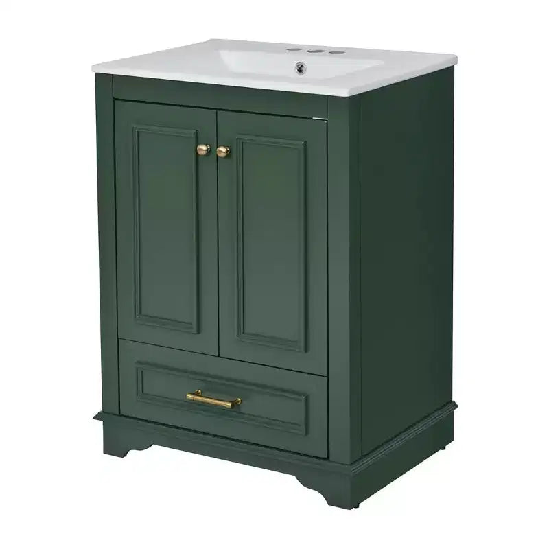 Meuble-lavabo de salle de bain moderne 24 pouces, meuble sous-vasque à lavabo simple avec 2 portes et 1 tiroir, étagères réglables