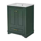 Meuble-lavabo de salle de bain moderne 24 pouces, meuble sous-vasque à lavabo simple avec 2 portes et 1 tiroir, étagères réglables