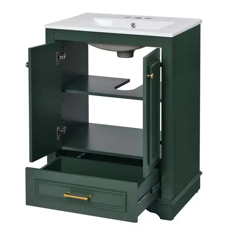 Meuble-lavabo de salle de bain moderne 24 pouces, meuble sous-vasque à lavabo simple avec 2 portes et 1 tiroir, étagères réglables