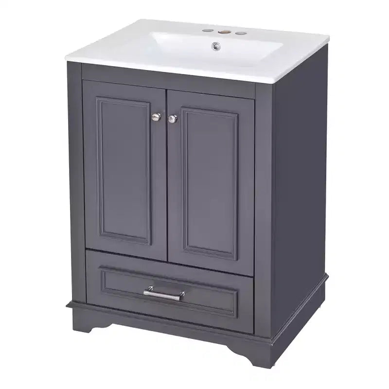 Meuble-lavabo de salle de bain moderne 24 pouces, meuble sous-vasque à lavabo simple avec 2 portes et 1 tiroir, étagères réglables