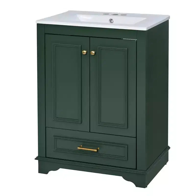 Meuble-lavabo de salle de bain moderne 24 pouces, meuble sous-vasque à lavabo simple avec 2 portes et 1 tiroir, étagères réglables
