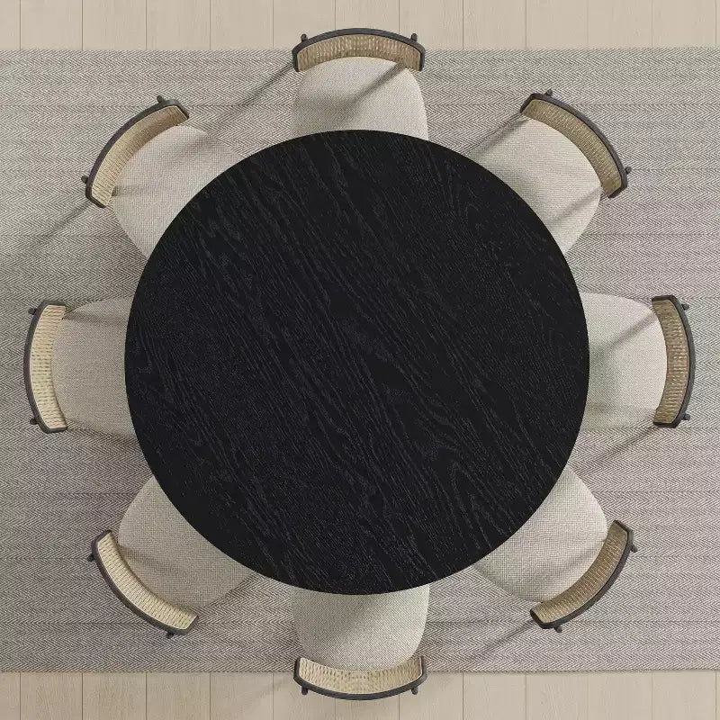 PexFix 59 Table à manger ronde moderne pour 6-8 personnes avec plateau en bois dense et base stable, table à manger en bois pour cuisine, salle à manger, noir