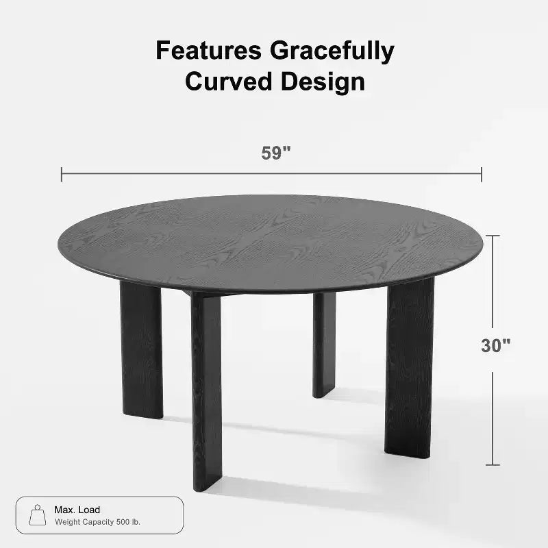 PexFix 59 Table à manger ronde moderne pour 6-8 personnes avec plateau en bois dense et base stable, table à manger en bois pour cuisine, salle à manger, noir