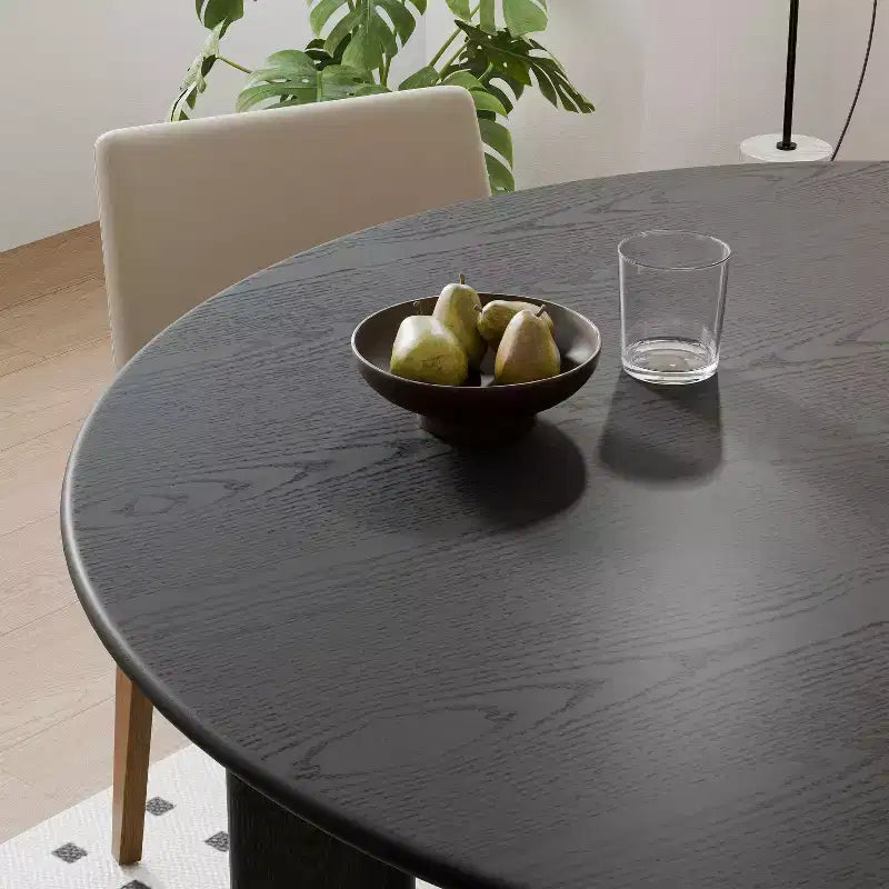 PexFix 59 Table à manger ronde moderne pour 6-8 personnes avec plateau en bois dense et base stable, table à manger en bois pour cuisine, salle à manger, noir