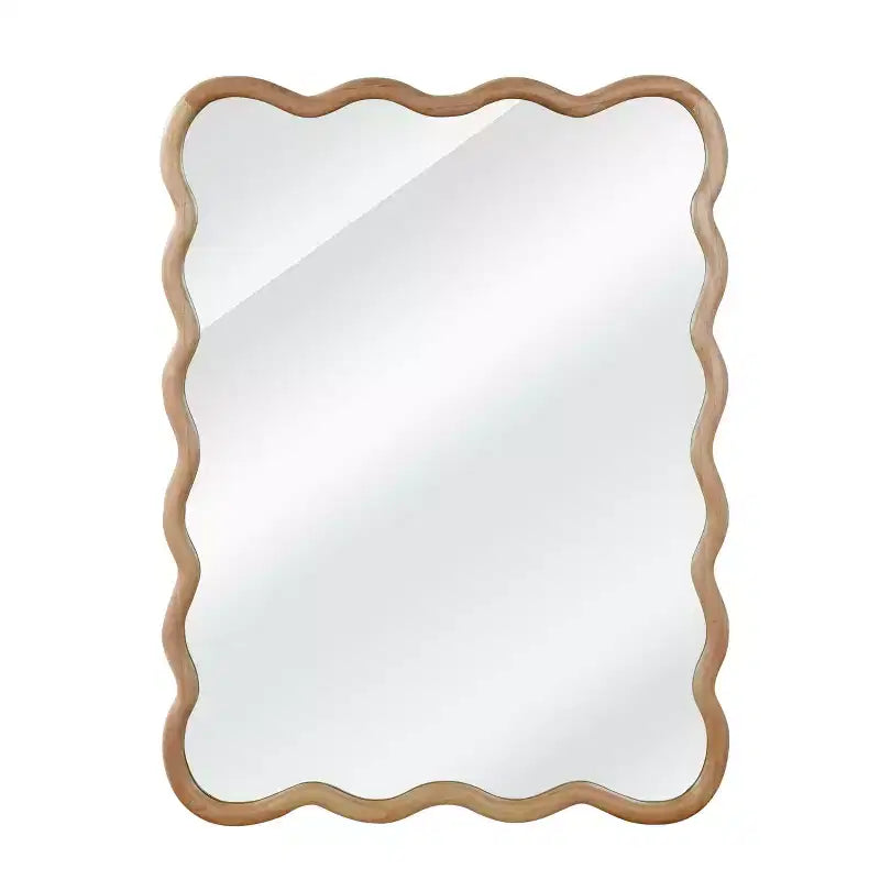 Miroir décoratif mural PexFix 30 x 40 en bois massif rectangulaire ondulé style ferme moderne pour chambre à coucher, salle de bain, salon, entrée, bois naturel