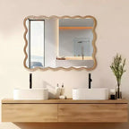 Miroir décoratif mural PexFix 30 x 40 en bois massif rectangulaire ondulé style ferme moderne pour chambre à coucher, salle de bain, salon, entrée, bois naturel