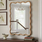Miroir décoratif mural PexFix 30 x 40 en bois massif rectangulaire ondulé style ferme moderne pour chambre à coucher, salle de bain, salon, entrée, bois naturel
