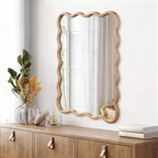Miroir décoratif mural PexFix 30 x 40 en bois massif rectangulaire ondulé style ferme moderne pour chambre à coucher, salle de bain, salon, entrée, bois naturel