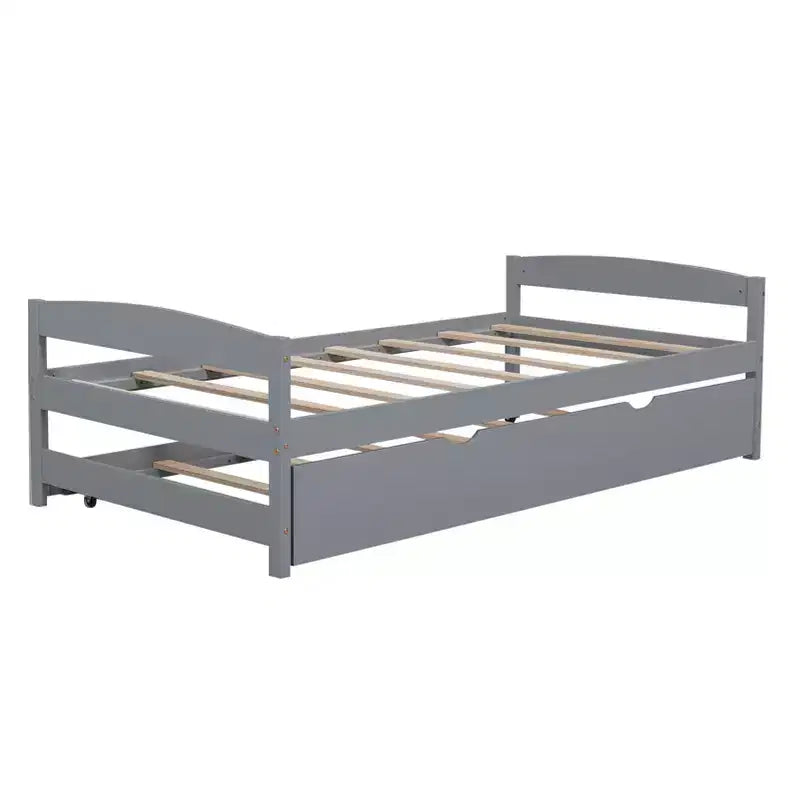 Lit plateforme double avec tête de lit, pied de lit et lit gigogne, cadre en bois de pin, pas besoin de sommier tapissier