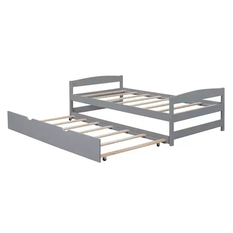 Lit plateforme double avec tête de lit, pied de lit et lit gigogne, cadre en bois de pin, pas besoin de sommier tapissier