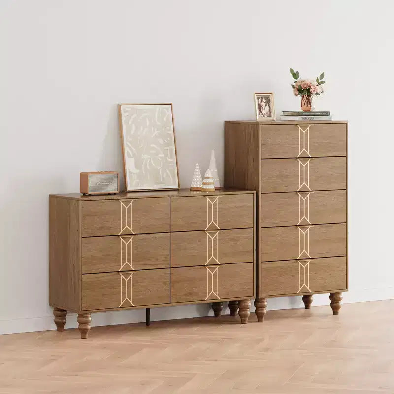 Commode moderne en bois à 6 tiroirs, motif vintage pour chambre à coucher, salon,