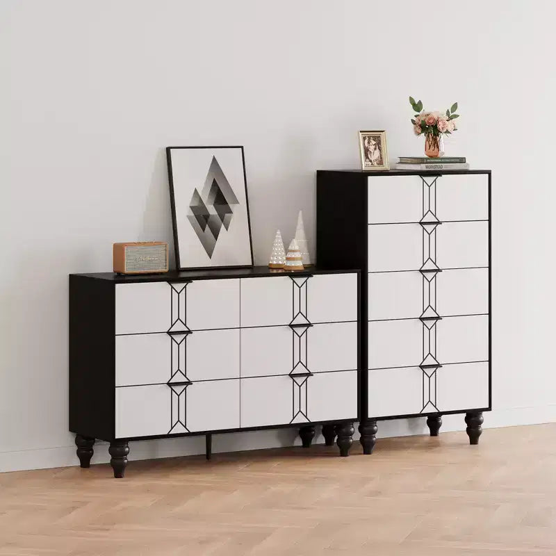 Commode moderne en bois à 6 tiroirs, motif vintage pour chambre à coucher, salon,