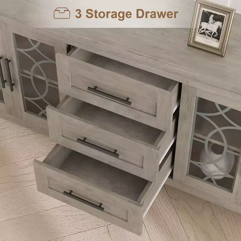 Meuble TV de Ferme pour TV 70 Pouces, Meuble TV Rétro avec 3 Tiroirs et 2 Portes de Rangement, Table Console TV en Bois pour Salon