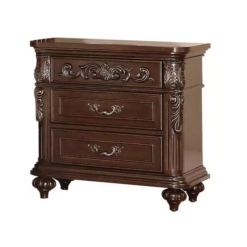 Table de chevet 1 tiroir, meuble de chambre en noyer antique traditionnel, placage de cerisier, 2 tiroirs à poignée, table de chevet
