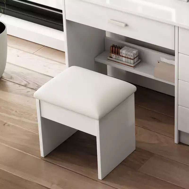 GDFStudio Raya Coiffeuse Moderne 109,9 cm avec Miroir Illuminé, 1 Chaise, 5 Tiroirs et Étagères Ouvertes