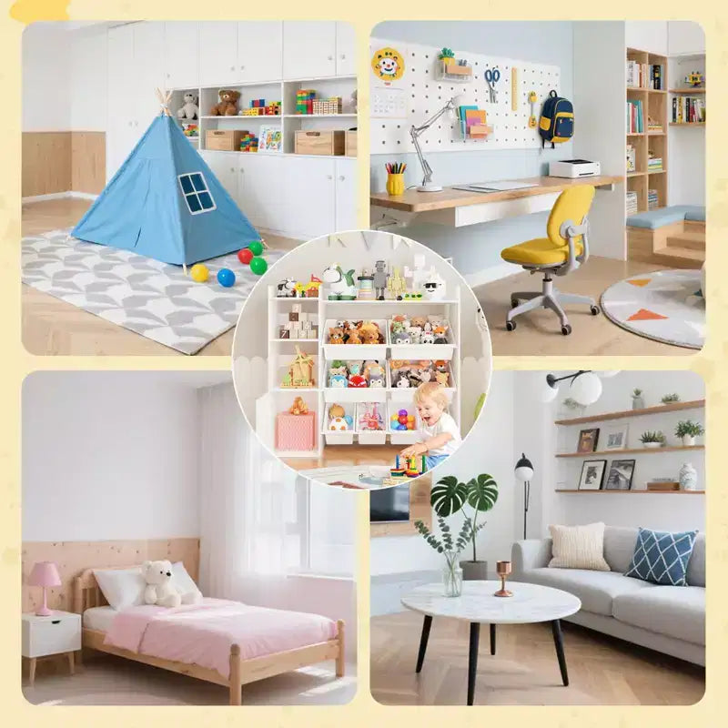 Meuble de rangement en bois pour enfants pour jeux, livres et loisirs créatifs, étagère de rangement pour enfants avec 8 bacs amovibles, bibliothèque pour enfants pour la maternelle et la salle de jeux