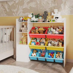 Meuble de rangement en bois pour enfants pour jeux, livres et loisirs créatifs, étagère de rangement pour enfants avec 8 bacs amovibles, bibliothèque pour enfants pour la maternelle et la salle de jeux