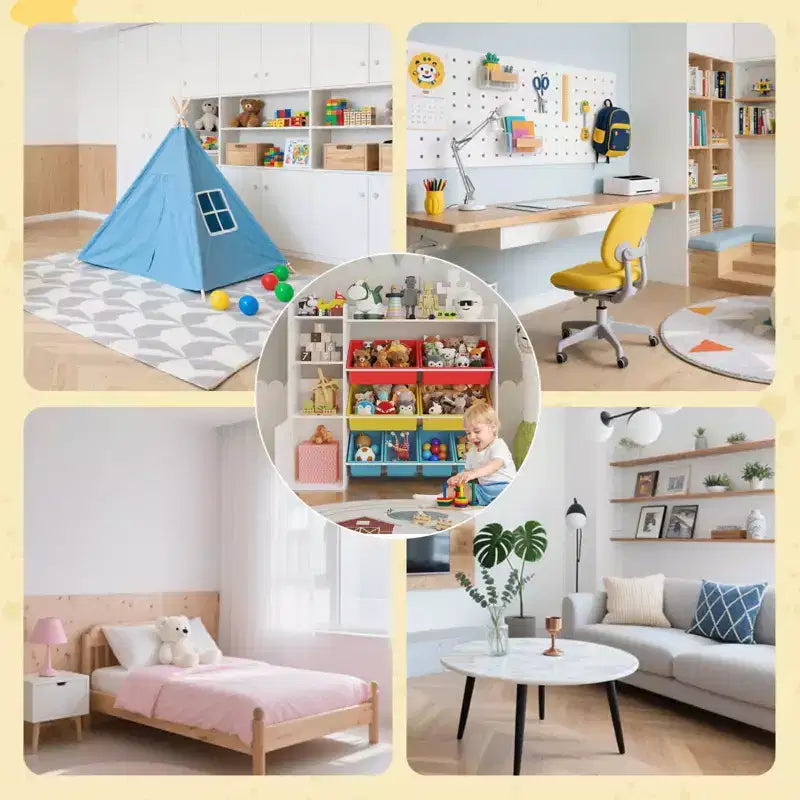 Meuble de rangement en bois pour enfants pour jeux, livres et loisirs créatifs, étagère de rangement pour enfants avec 8 bacs amovibles, bibliothèque pour enfants pour la maternelle et la salle de jeux
