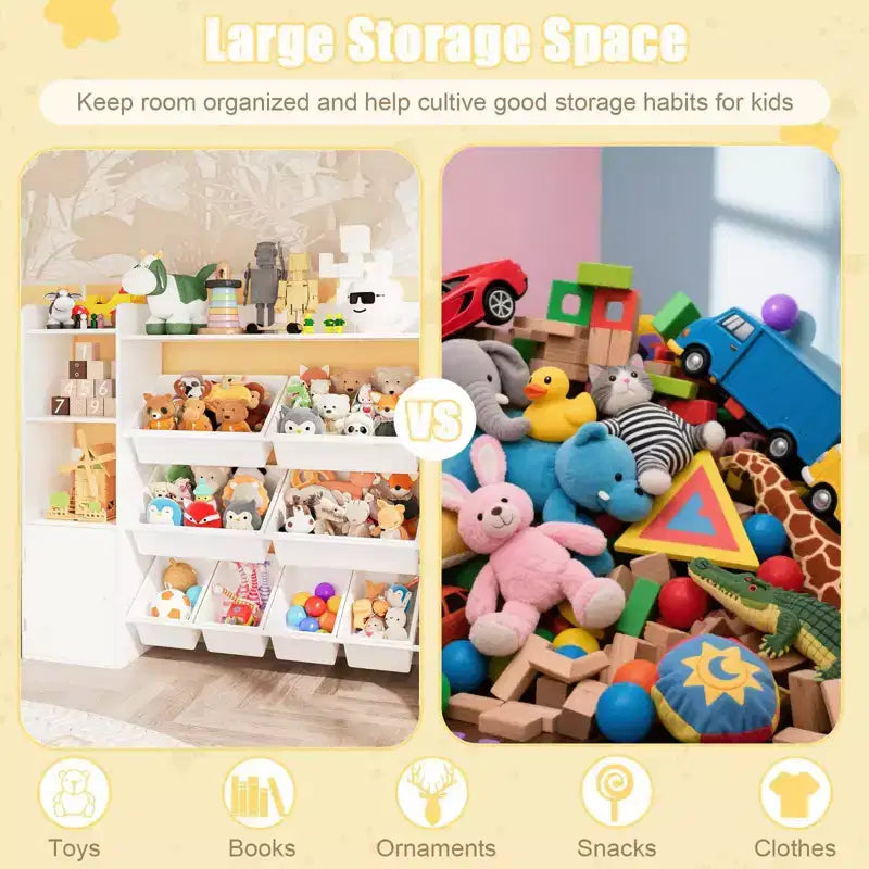 Meuble de rangement en bois pour enfants pour jeux, livres et loisirs créatifs, étagère de rangement pour enfants avec 8 bacs amovibles, bibliothèque pour enfants pour la maternelle et la salle de jeux
