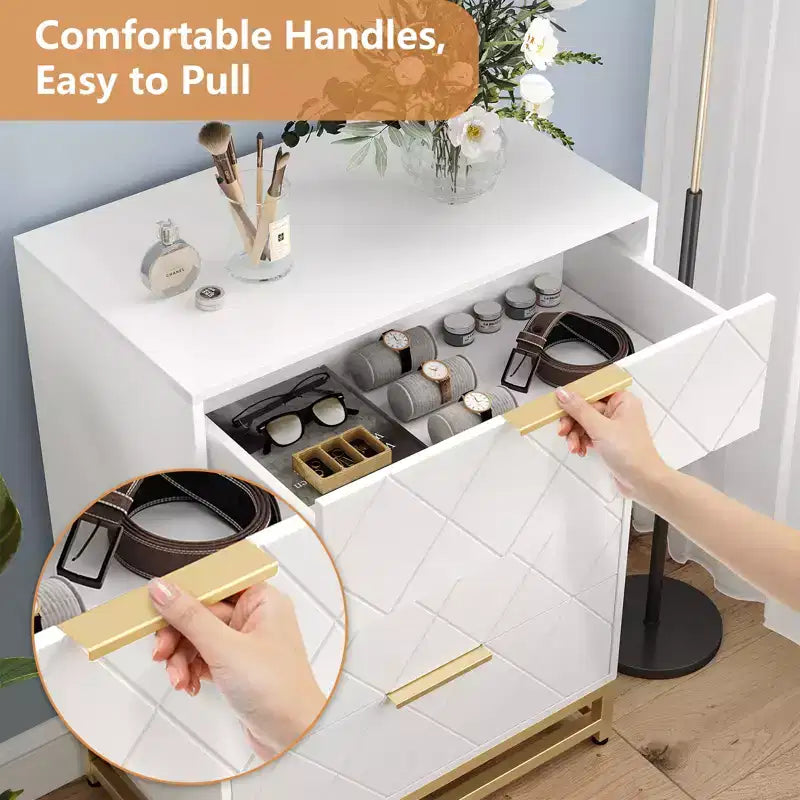 Commode en bois, meuble de rangement vertical moderne avec dispositif anti-basculement, convient aux chambres à coucher, salons et couloirs.