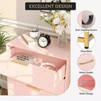 Wooden drawer cabinet, modern tall storage unit with anti-tip device, suitable for bedrooms, living rooms, and hallways.