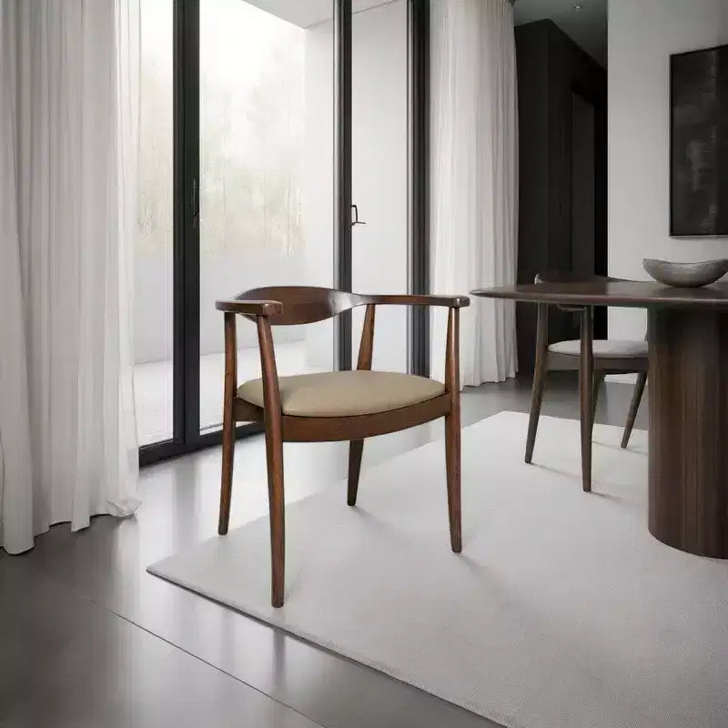 Royal Hampton Dining Side Chair Set of 2, Modern Armchairs, Brown Rubberwood