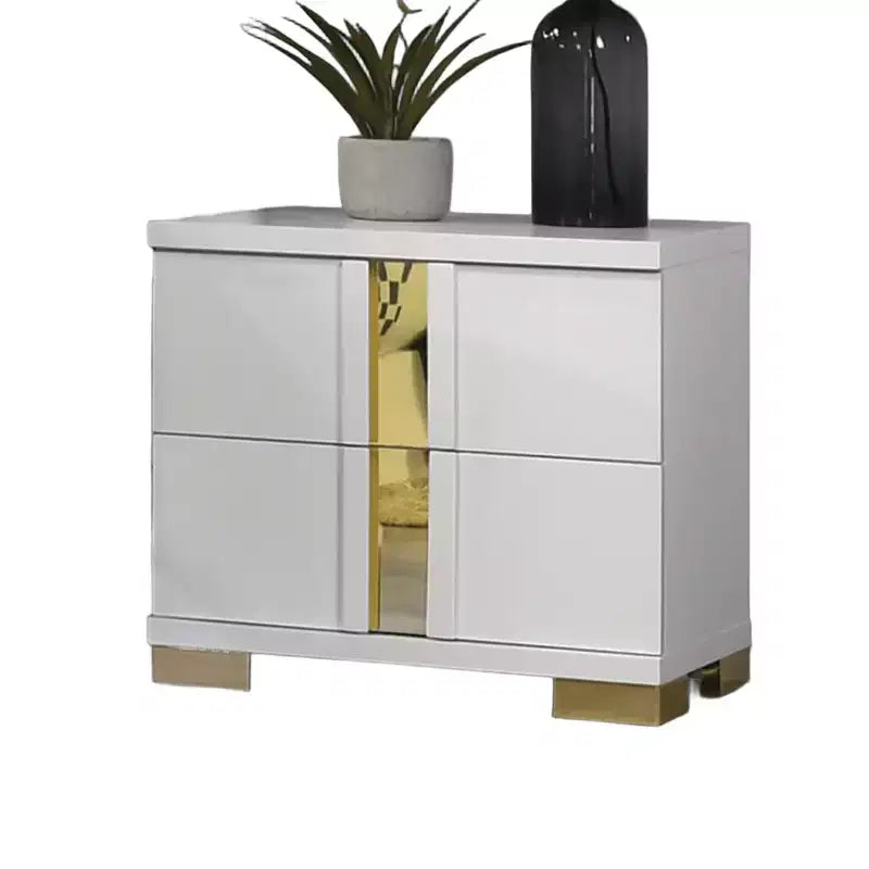 Table de chevet 1 pièce, bordure blanche et dorée, pieds en métal à consoles, bordure en acrylique, mobilier de chambre contemporain