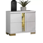 Table de chevet 1 pièce, bordure blanche et dorée, pieds en métal à consoles, bordure en acrylique, mobilier de chambre contemporain