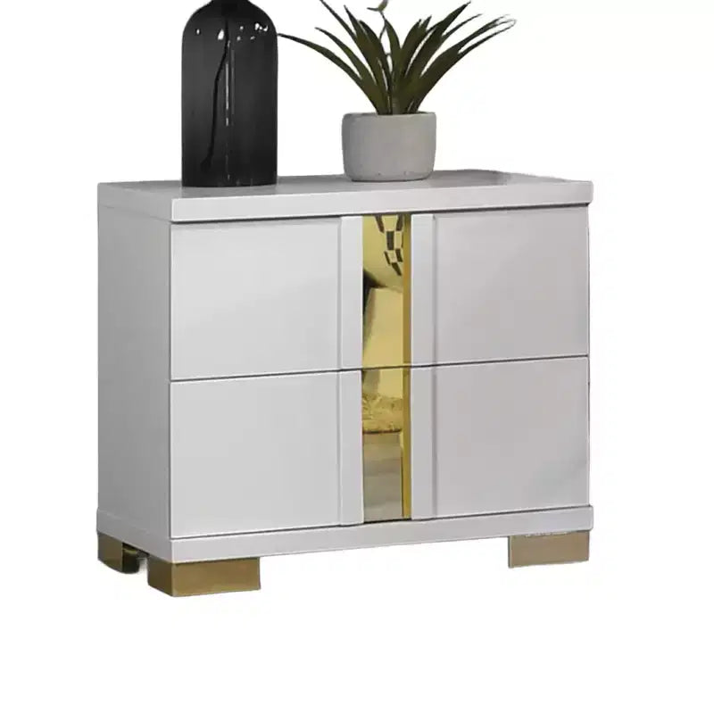 Table de chevet 1 pièce, bordure blanche et dorée, pieds en métal à consoles, bordure en acrylique, mobilier de chambre contemporain
