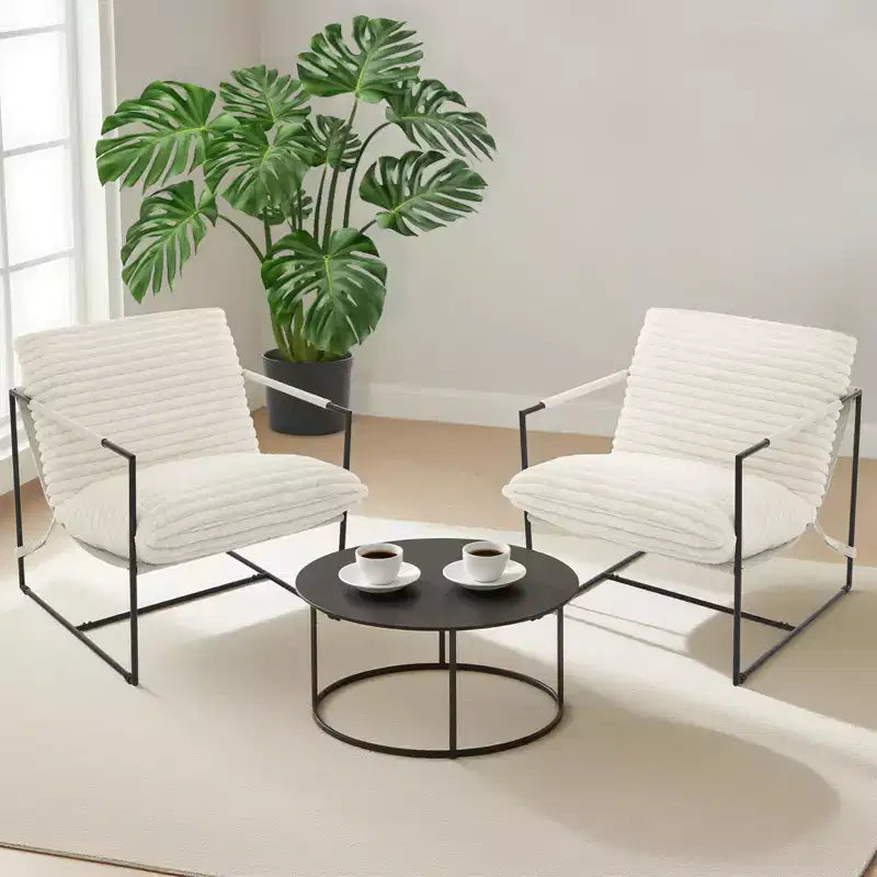 Fauteuil d'appoint Sling avec cadre en métal, fauteuil de salon moderne et confortable, fauteuil de lecture rembourré avec coussin en mousse déchiquetée, fauteuil surdimensionné et confortable