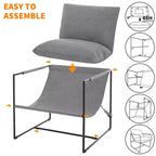 Fauteuil d'appoint Sling avec cadre en métal, fauteuil de salon moderne et confortable, fauteuil de lecture rembourré avec coussin en mousse déchiquetée, fauteuil surdimensionné et confortable