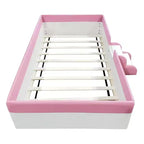 Cadre de lit de repos rembourré simple/double avec clôture et escalier, lit de sol Montessori pour enfants avec support à lattes robuste, rose et blanc