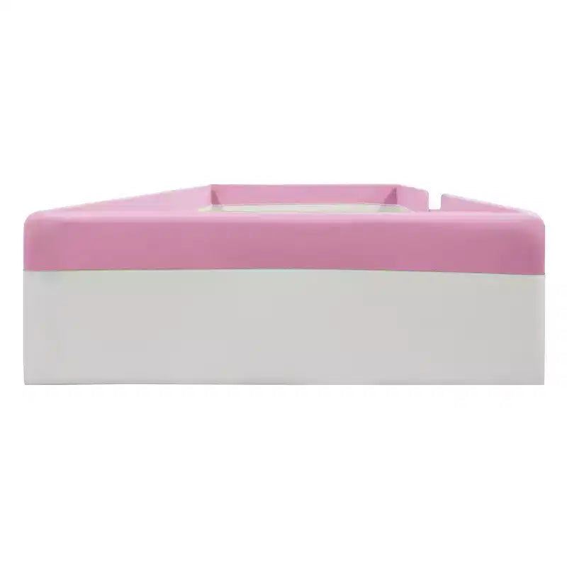 Cadre de lit de repos rembourré simple/double avec clôture et escalier, lit de sol Montessori pour enfants avec support à lattes robuste, rose et blanc