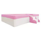 Cadre de lit de repos rembourré simple/double avec clôture et escalier, lit de sol Montessori pour enfants avec support à lattes robuste, rose et blanc