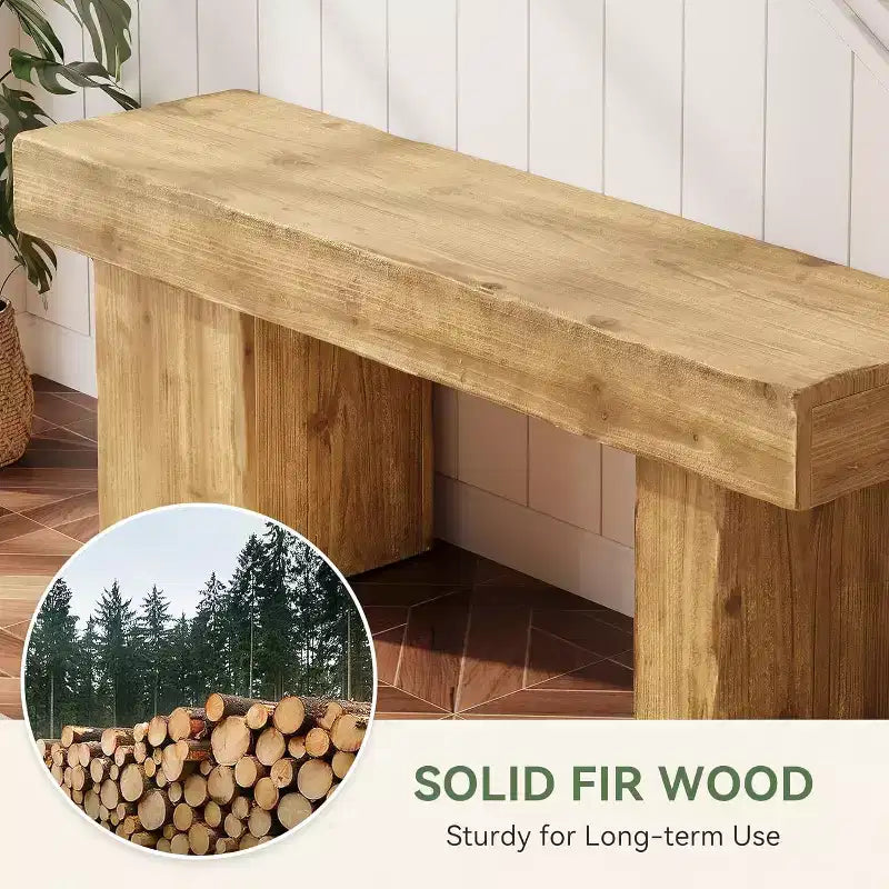 Banc Lantine 47 en bois massif, banc d'entrée avec pieds artistiques, banc de salle à manger robuste pour cuisine, salon, couloir, bout de lit