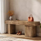 Banc Lantine 47 en bois massif, banc d'entrée avec pieds artistiques, banc de salle à manger robuste pour cuisine, salon, couloir, bout de lit
