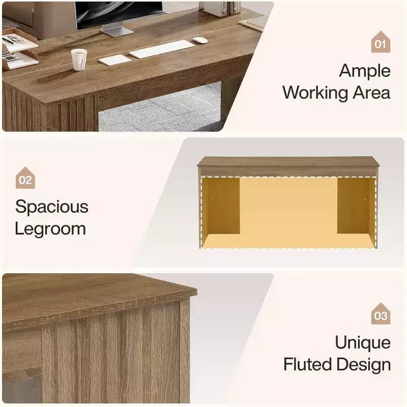 Bureau de direction moderne Lantine, grand bureau d'ordinateur de 160 cm, table d'étude/d'écriture, poste de travail, mobilier professionnel pour bureau à domicile, marron