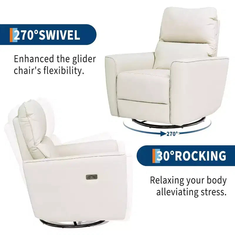 Fauteuil inclinable planeur avec mouvement basculant pivotant, chaise en cuir PU à dossier haut pour chambre d'enfant, salon et chambre à coucher