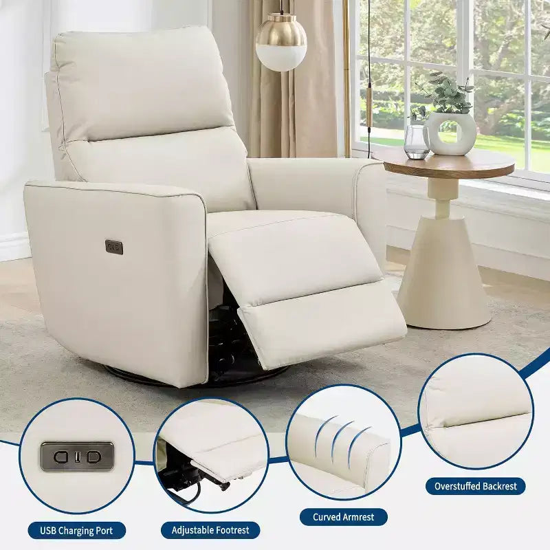 Fauteuil inclinable planeur avec mouvement basculant pivotant, chaise en cuir PU à dossier haut pour chambre d'enfant, salon et chambre à coucher