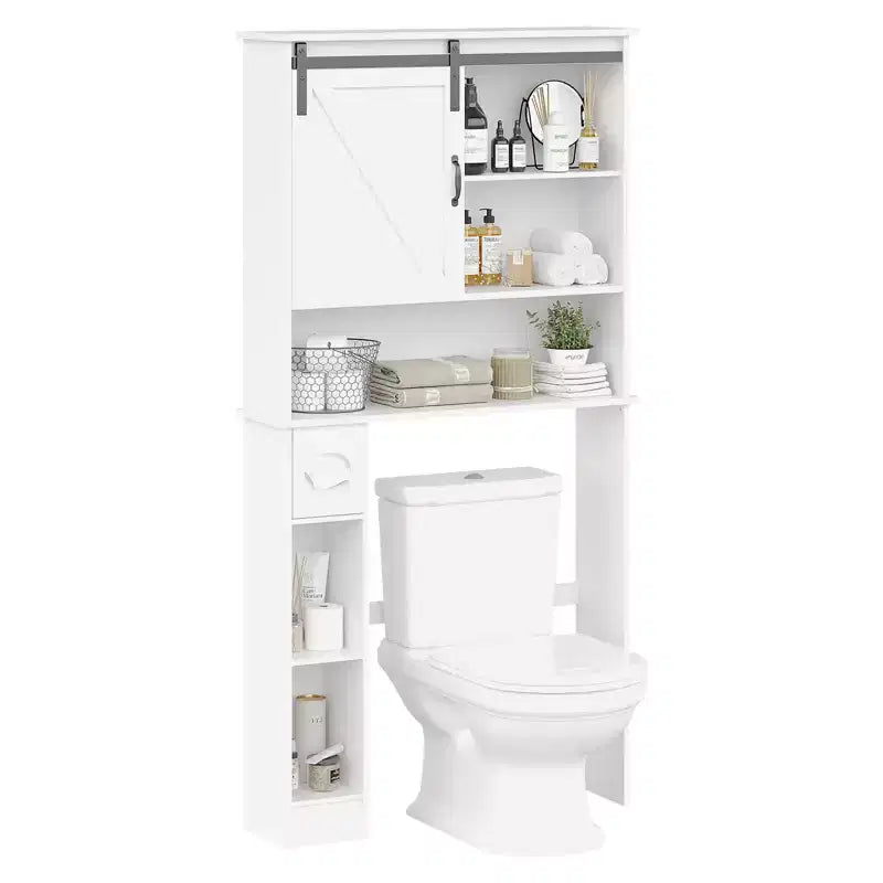 COZONY Meuble de rangement WC avec porte coulissante de style grange, étagère de rangement de salle de bain avec étagère réglable et porte-papier toilette pour salle de bain