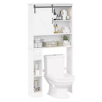 COZONY Meuble de rangement WC avec porte coulissante de style grange, étagère de rangement de salle de bain avec étagère réglable et porte-papier toilette pour salle de bain