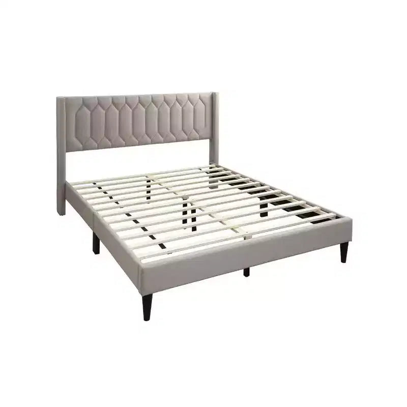 Lit Queen Size Royal Hampton, revêtement en toile de jute marron clair à motifs géométriques