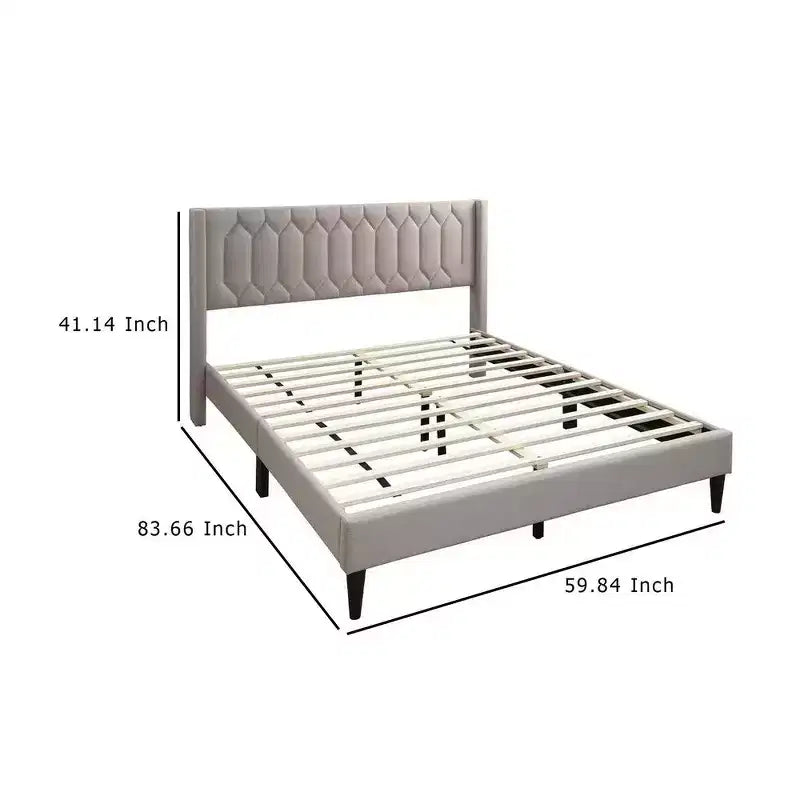 Lit Queen Size Royal Hampton, revêtement en toile de jute marron clair à motifs géométriques